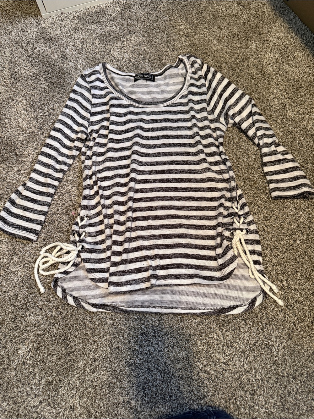 Almost Famous Black & White Striped Lace-Up Side Tunic